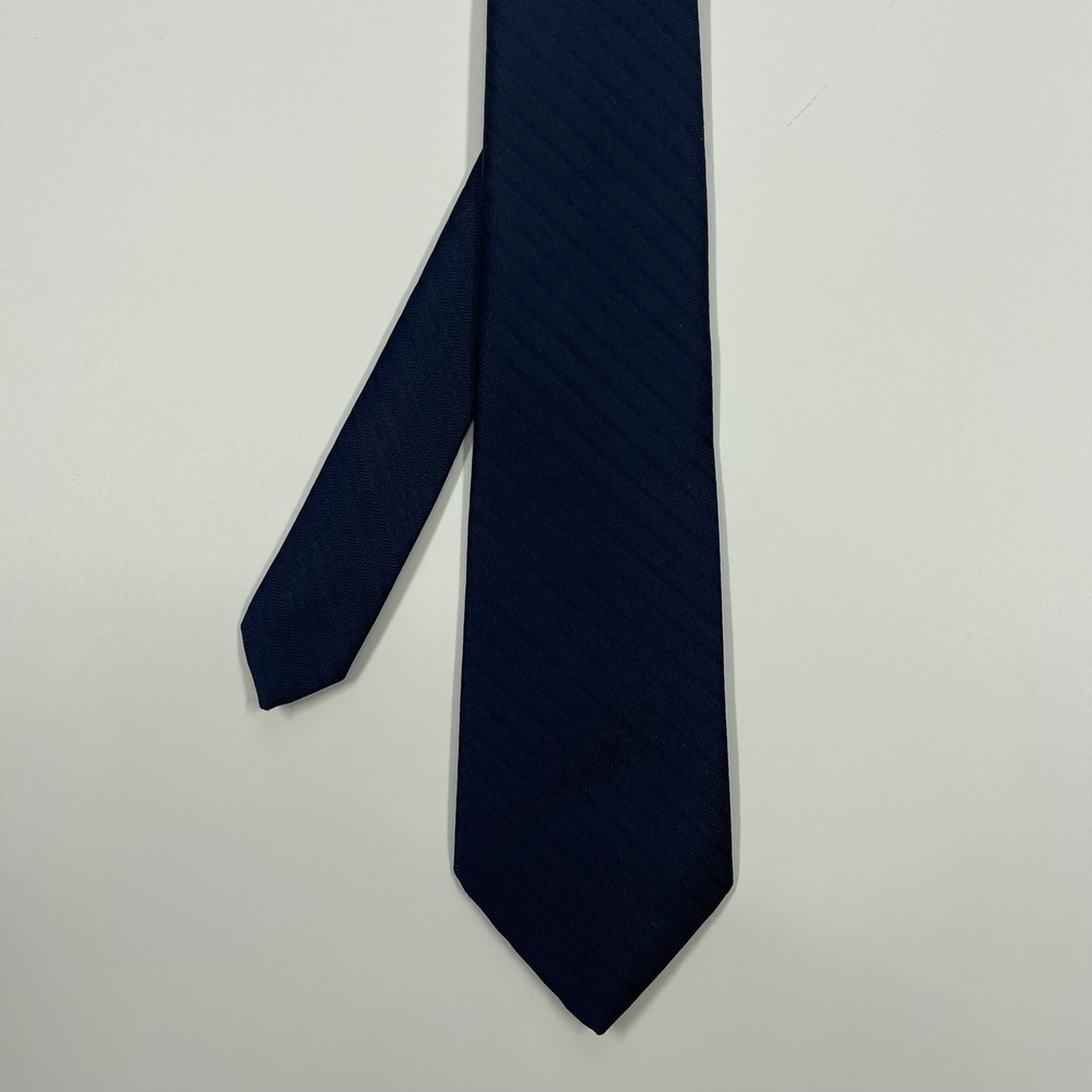 Ketch Navy Blue Herringbone Textured Silk Blend Necktie Mens OS